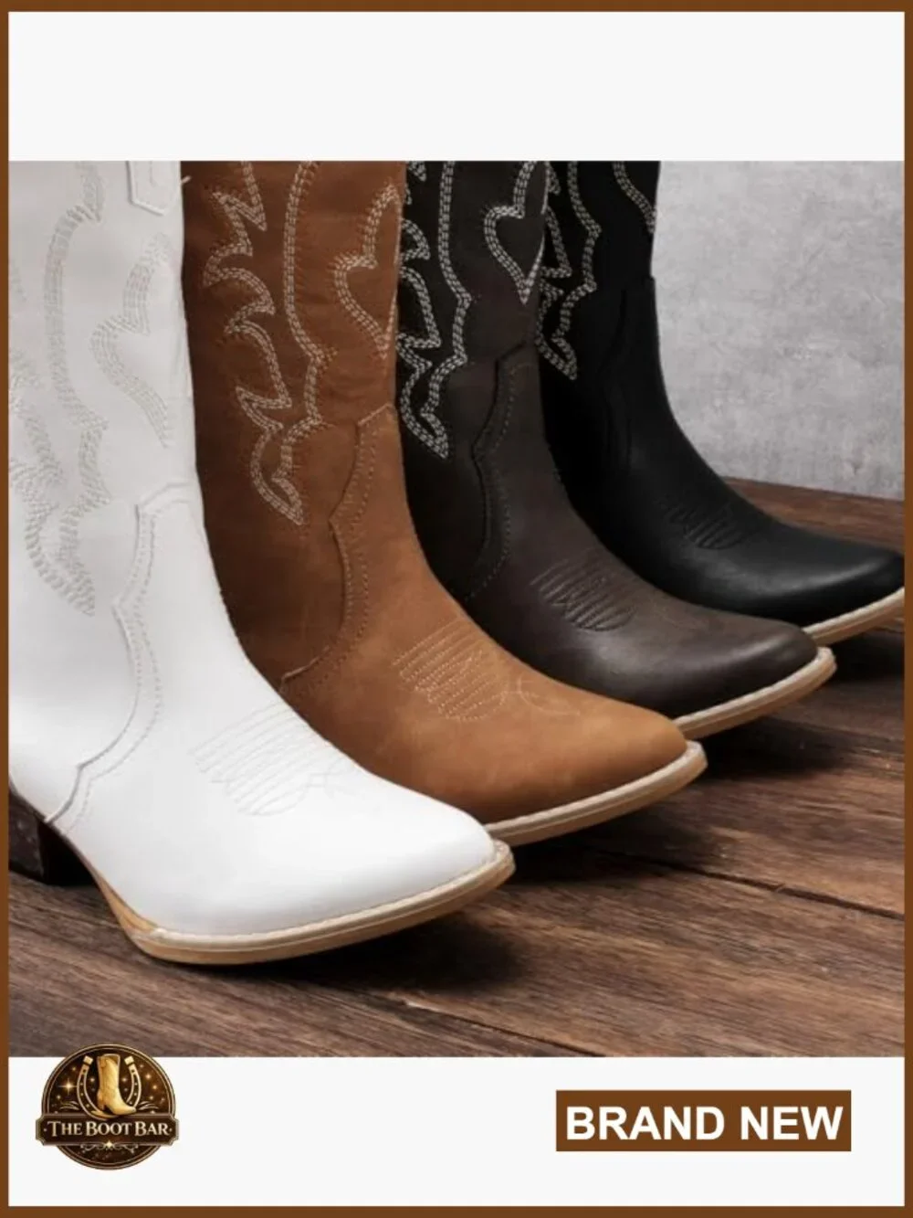 Women's Mid-Calf Cowboy Boots Faux Leather Pointed Toe Block Heel Pull-On - Picture 5 of 6